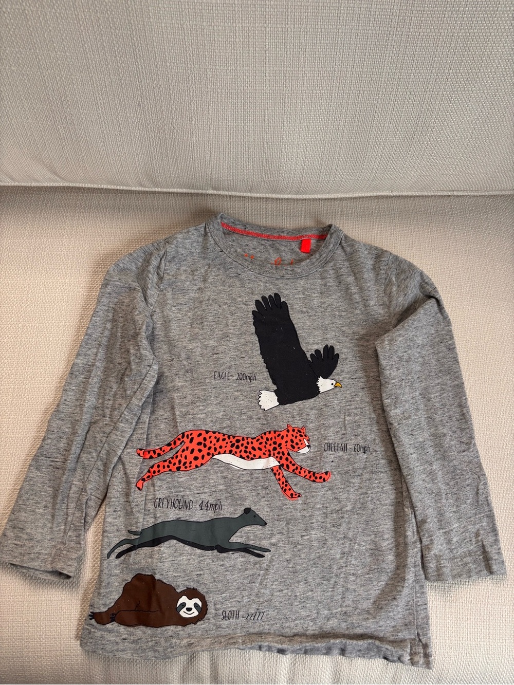 Mini Boden Grey Long-Sleeve Tee with Colorful Animal Prints